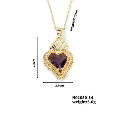 304 Stainless Steel Copper K Gold Plated Rhodium Plated Three-dimensional Inlay Heart Shape Strawberry Glass Pendant Necklace
