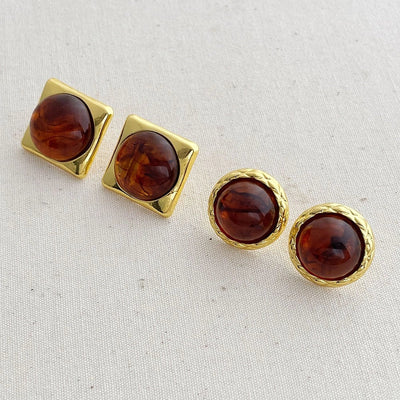 1 Pair Streetwear Geometric Inlay Alloy Resin 18K Gold Plated Ear Studs