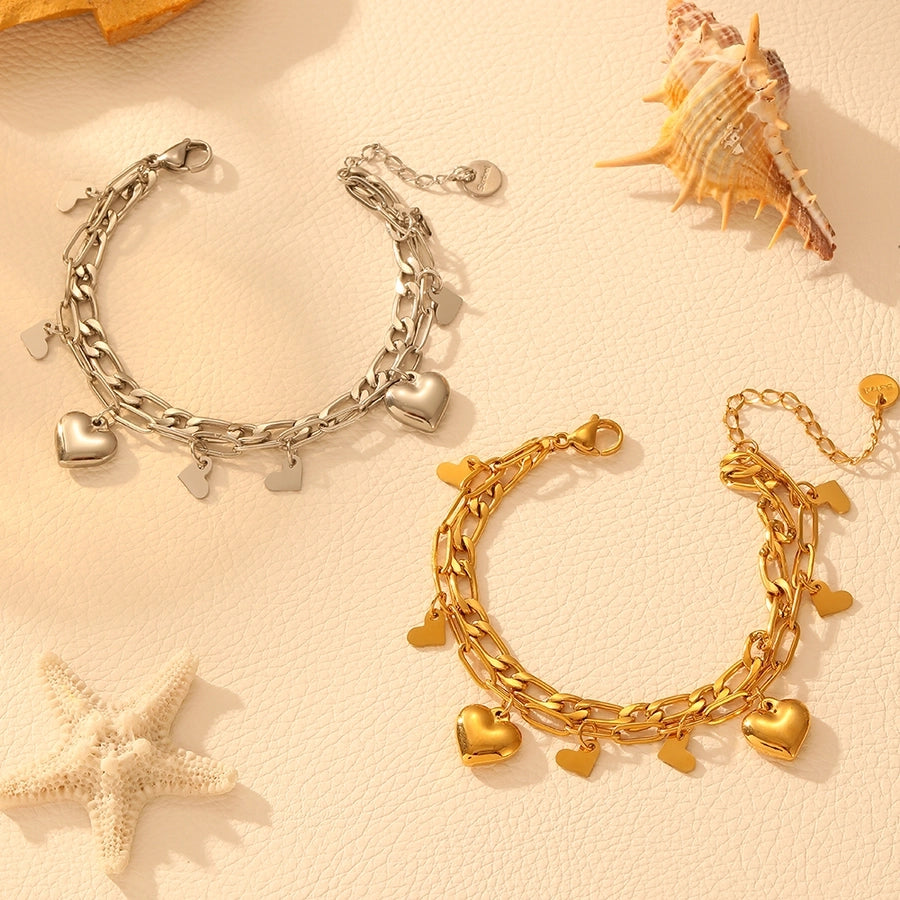 Elegant Heart Shape Titanium Steel 18K Gold Plated Paperclip Chain cable chain Bracelets In Bulk