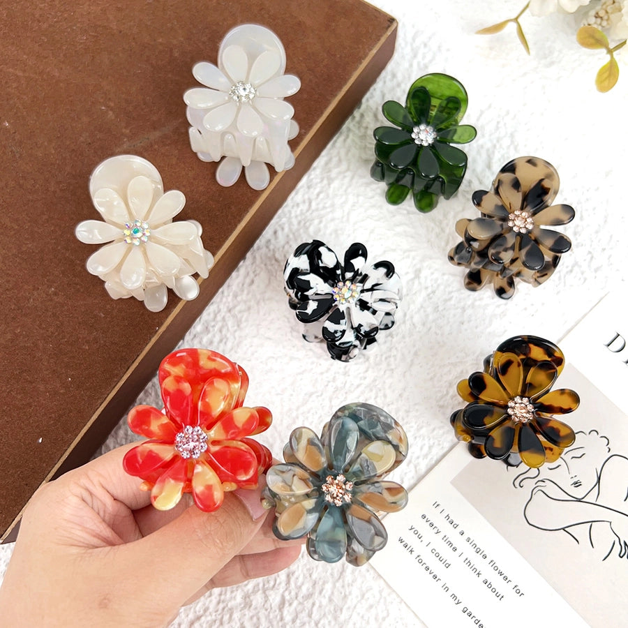 Women's Sweet Flower Acetic acid sheets Inlay Rhinestones Hair Claws