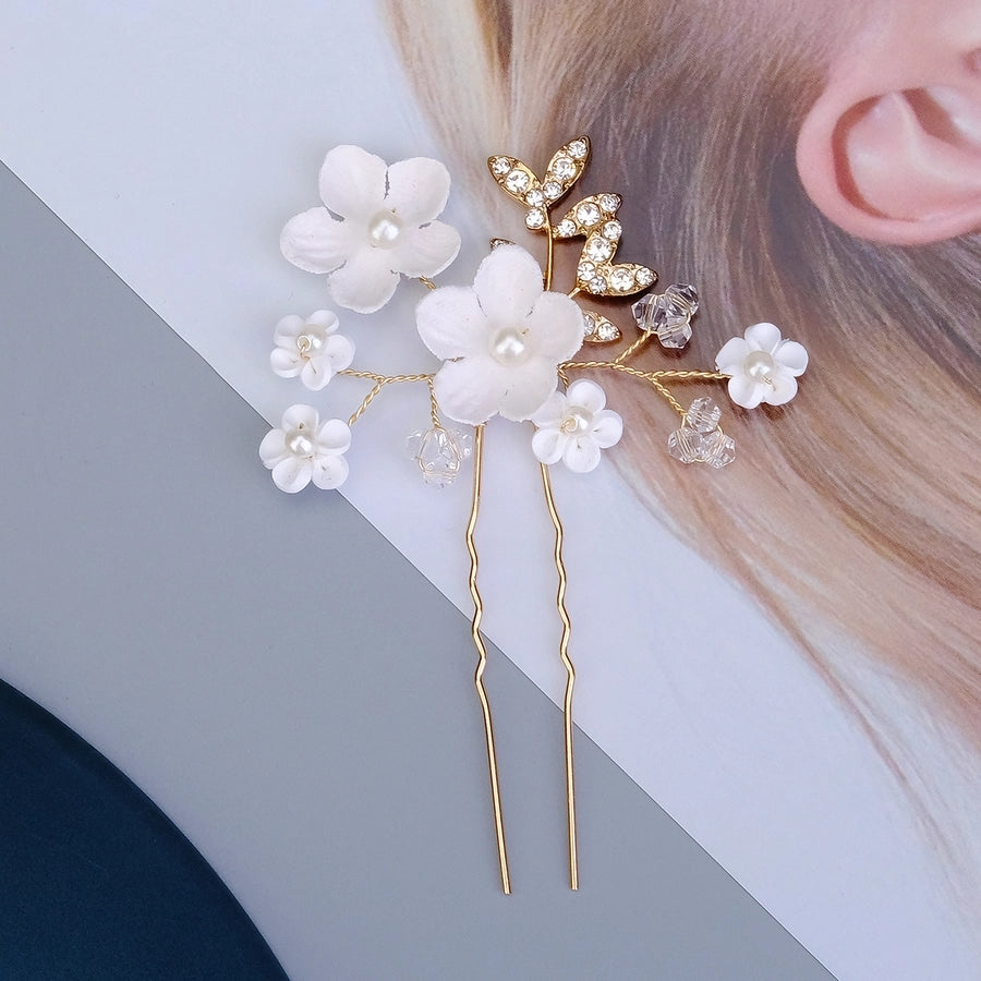 Women's Sweet Flower Imitation Pearl soft clay Plating Inlay Artificial Pearls Hairpin