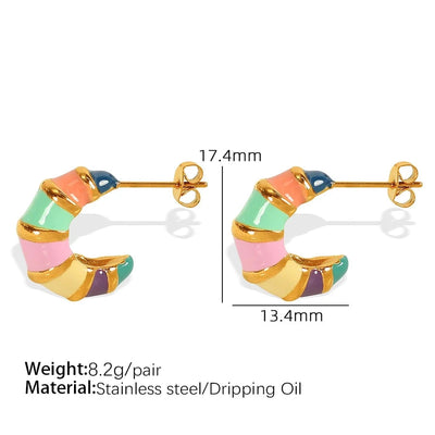 1 Pair IG Style Elegant Vintage Style C Shape Polishing Enamel Plating 304 Stainless Steel 18K Gold Plated Ear Studs