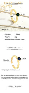 Copper Inlay Round Zircon Open Rings