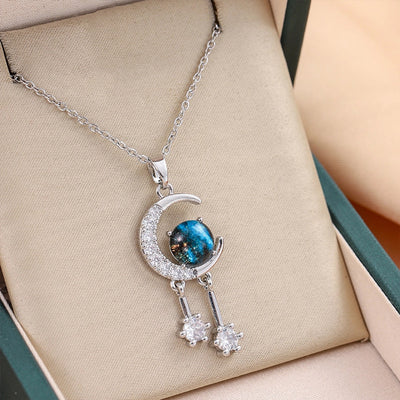 Jewelry Cute Queen Bridal Moon 316 Stainless Steel  Copper Zircon 18K Gold Plated Inlay Pendant Necklace