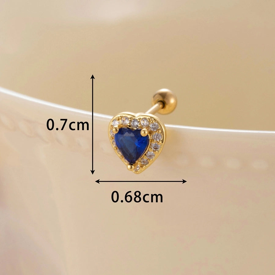 1 Piece Classic Style Heart Shape Inlay Copper Zircon Ear Studs