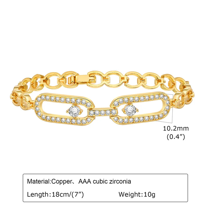 Wholesale Jewelry Vintage Style Classic Style Geometric Copper Zircon Bracelets Love Chain
