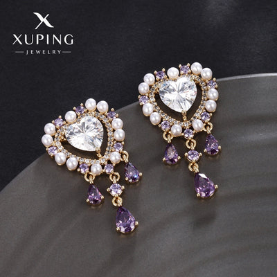 1 Pair Luxurious Sweet Heart Shape Plating Copper Artificial Gemstones 18K Gold Plated Drop Earrings