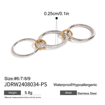 Jewelry Elegant Simple Style Double Ring Stainless Steel Layered Mixed Metal Plating Rings