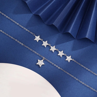 Jewelry Princess Sweet Pastoral Star Flower Butterfly Copper Zircon Imitation Gold  Necklace