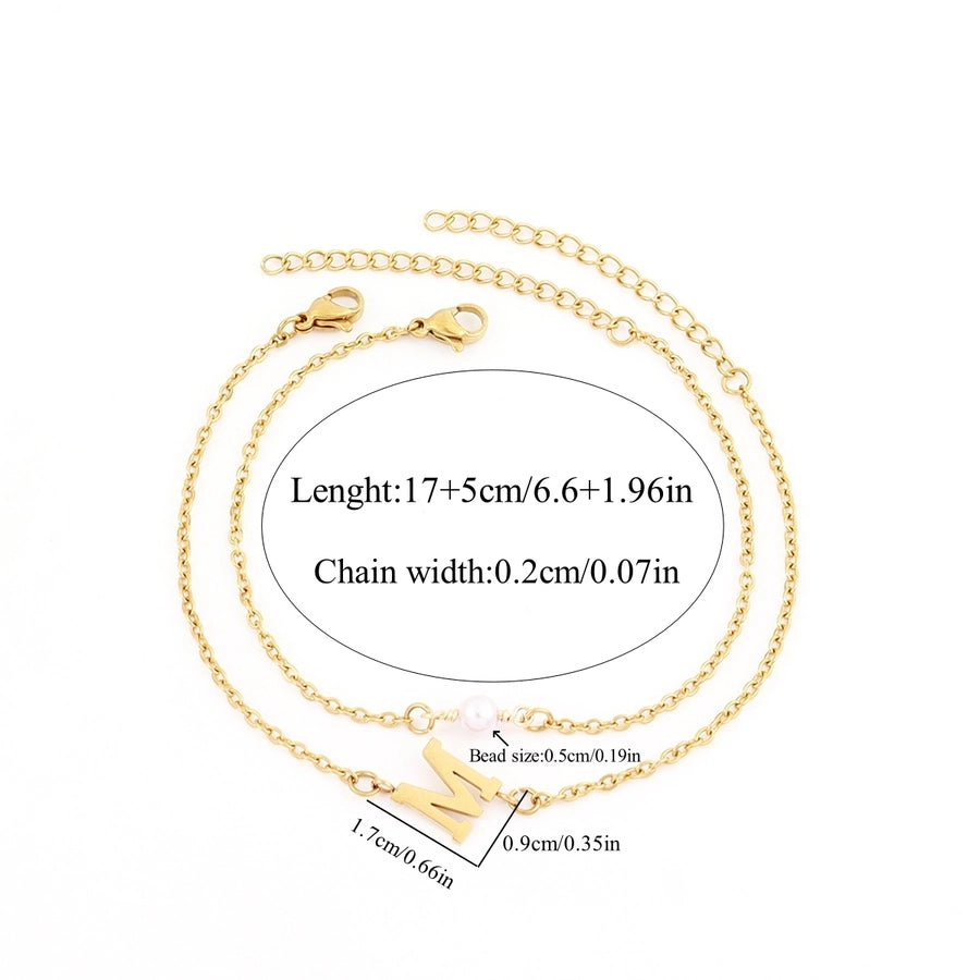 Elegant Simple Style Classic Style Letter 201 Stainless Steel 304 Stainless Steel Artificial Pearl Stainless Steel Bracelets In Bulk