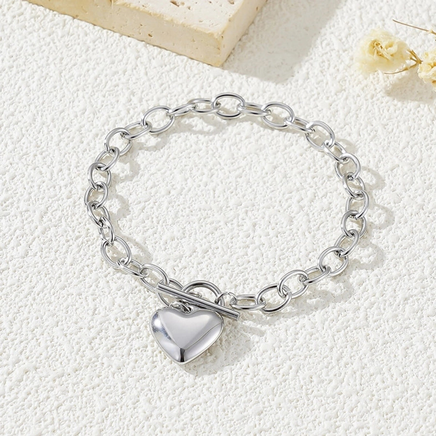 Jewelry Simple Style Classic Style Heart Shape 304 Stainless Steel Gold Plated Bracelets Necklace