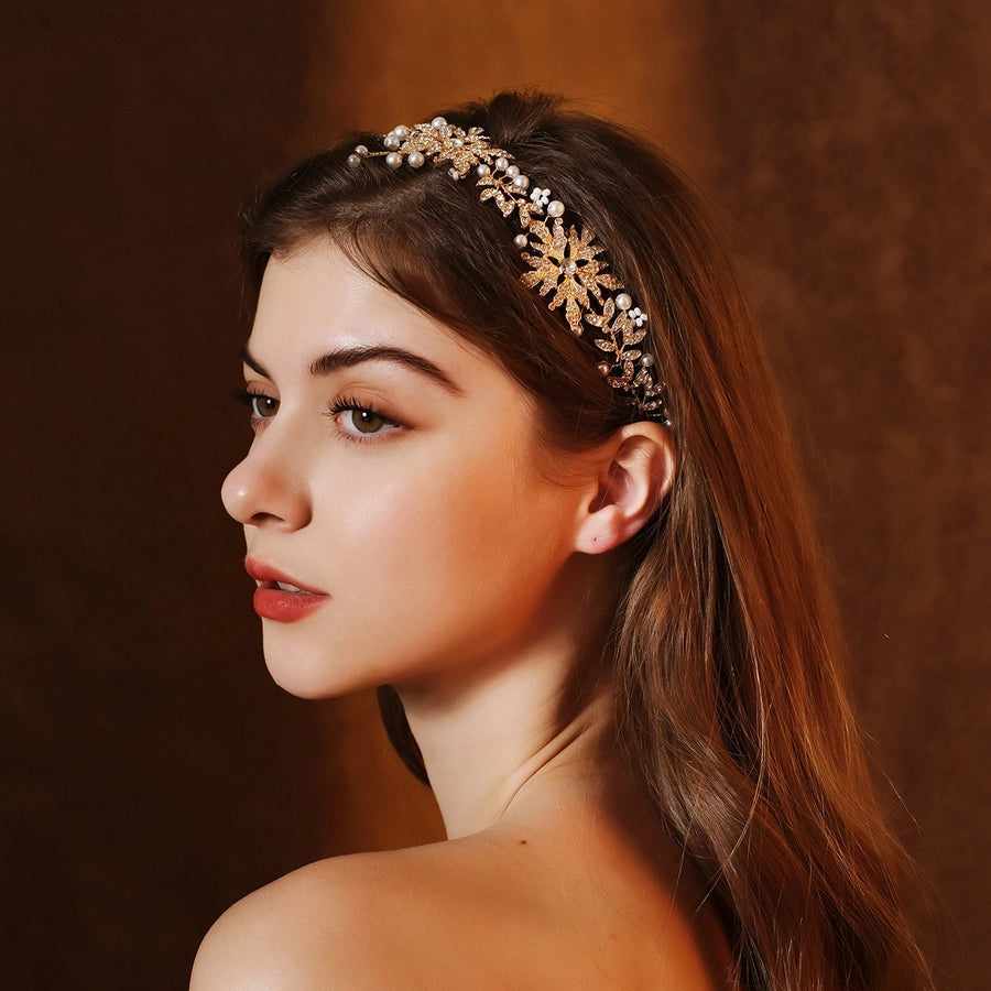 retro flower alloy pearl inlay rhinestones hair band