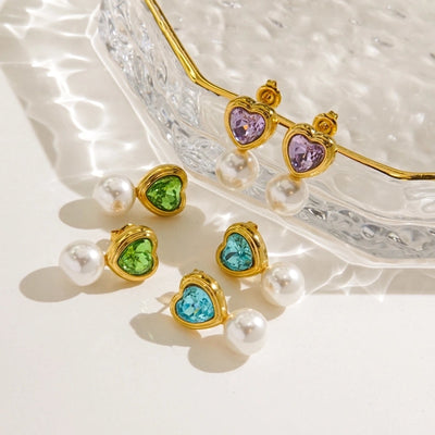 1 Pair IG Style Streetwear Heart Shape Inlay 304 Stainless Steel Rhinestones 14K Gold Plated Drop Earrings