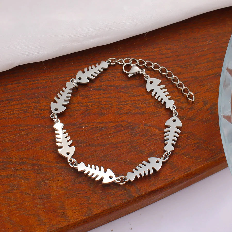 Jewelry IG Style Music Symbol Fish Bone 304 Stainless Steel 18K Gold Plated Bracelets Necklace