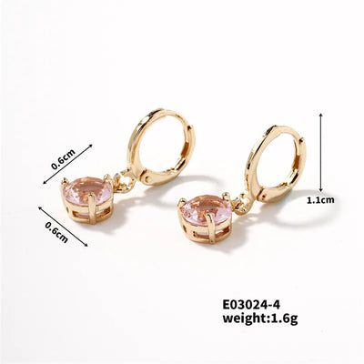1 Set 1 Pair Elegant Round Inlay Copper Zircon K Gold Plated Drop Earrings