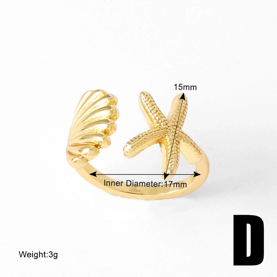 Copper 18K Gold Plated Plating Starfish Conch Fish Bone Open Rings