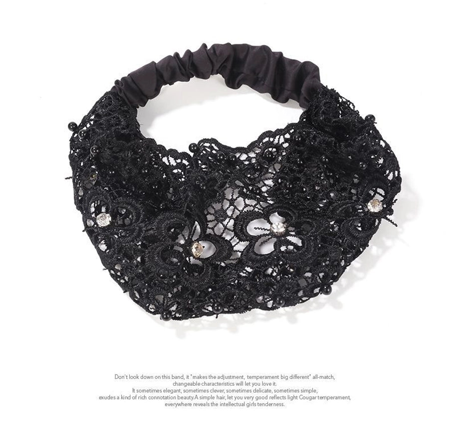 Plum Blossom Hollow Hair Band Nail Beads Shake Voice Internet Celebrity Wide Edge Pressed Hair Covering White Hair Headband Women's Headdress Headgear Hair Band