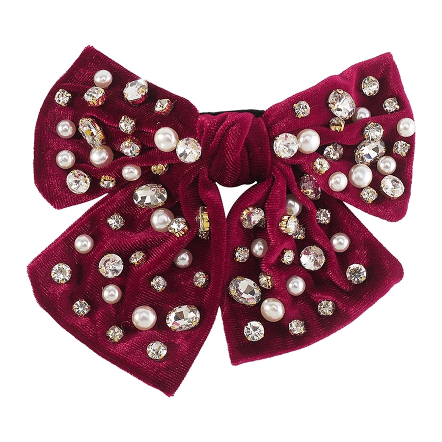 fashion bow knot alloy corduroy inlay artificial pearls rhinestones hair clip 1 piece