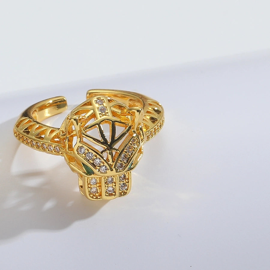 Jewelry Casual Cute Cat Flower Copper Zircon 14K Gold Plated Rings