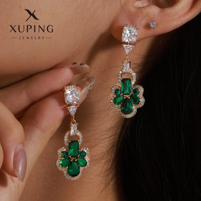 1 Pair Elegant Flower Plating Copper Artificial Gemstones 18K Gold Plated Drop Earrings