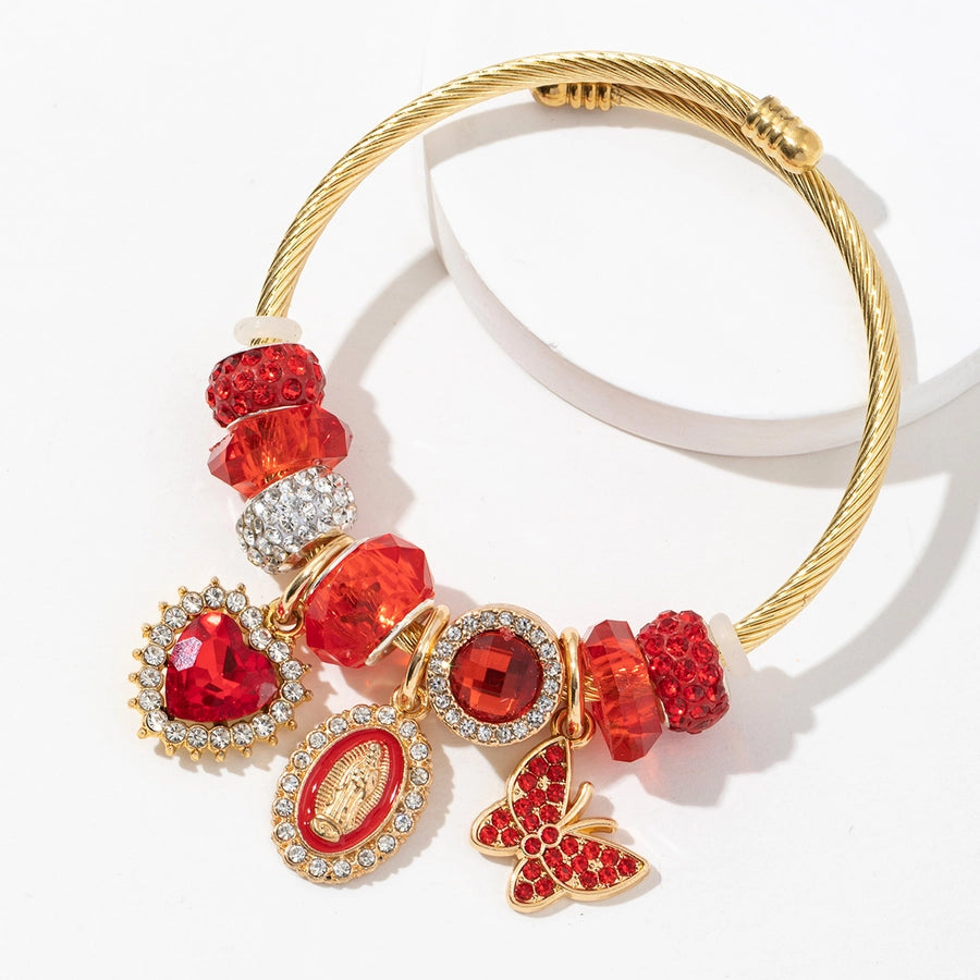 Modern Style Simple Style Geometric Heart Shape 304 Stainless Steel Alloy Artificial Crystal Bangle In Bulk