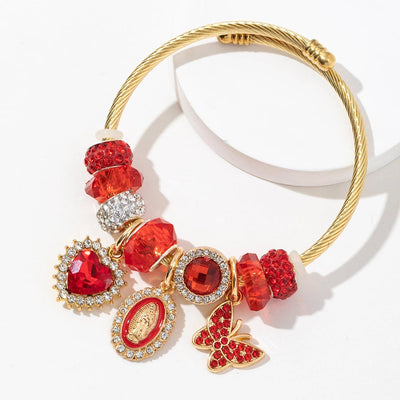 Modern Style Simple Style Geometric Heart Shape 304 Stainless Steel Alloy Artificial Crystal Bangle In Bulk