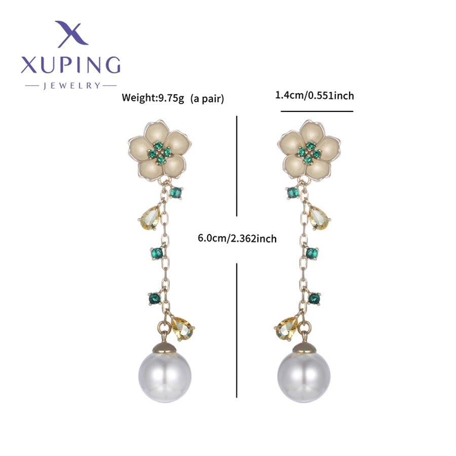 1 Pair Elegant Sweet Flower Plating Copper Artificial Gemstones Beads 18K Gold Plated Drop Earrings