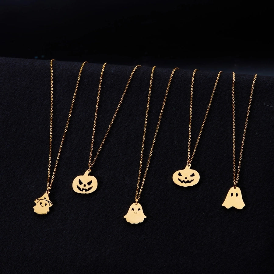 Jewelry Funny Pumpkin ghost Spider 201 Stainless Steel Asymmetrical Hollow Out Pendant Necklace