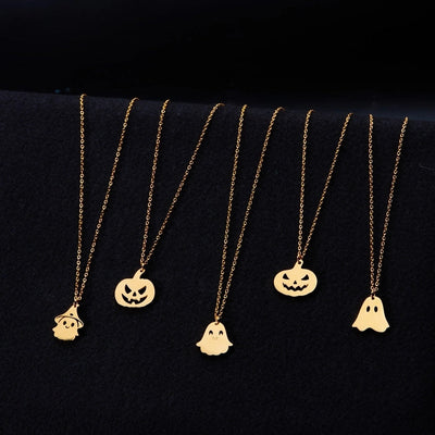 Jewelry Funny Pumpkin ghost Spider 201 Stainless Steel Asymmetrical Hollow Out Pendant Necklace