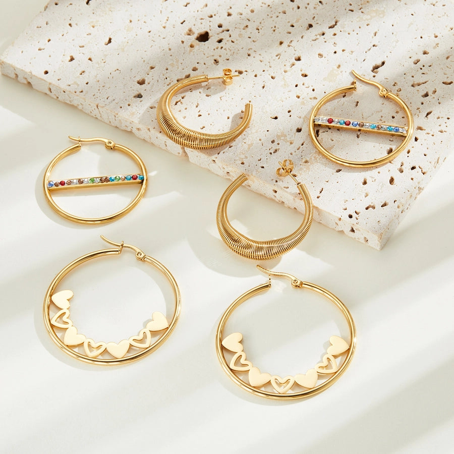 1 Pair Fairy Style Elegant Lady Round Inlay 201 Stainless Steel Rhinestones Hoop Earrings