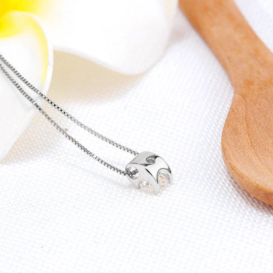 Copper box chain Inlay Round Zircon Pendant Necklace