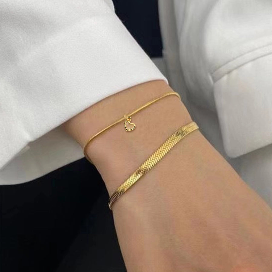 304 Stainless Steel Copper Inlay Heart Shape Zircon Bracelets