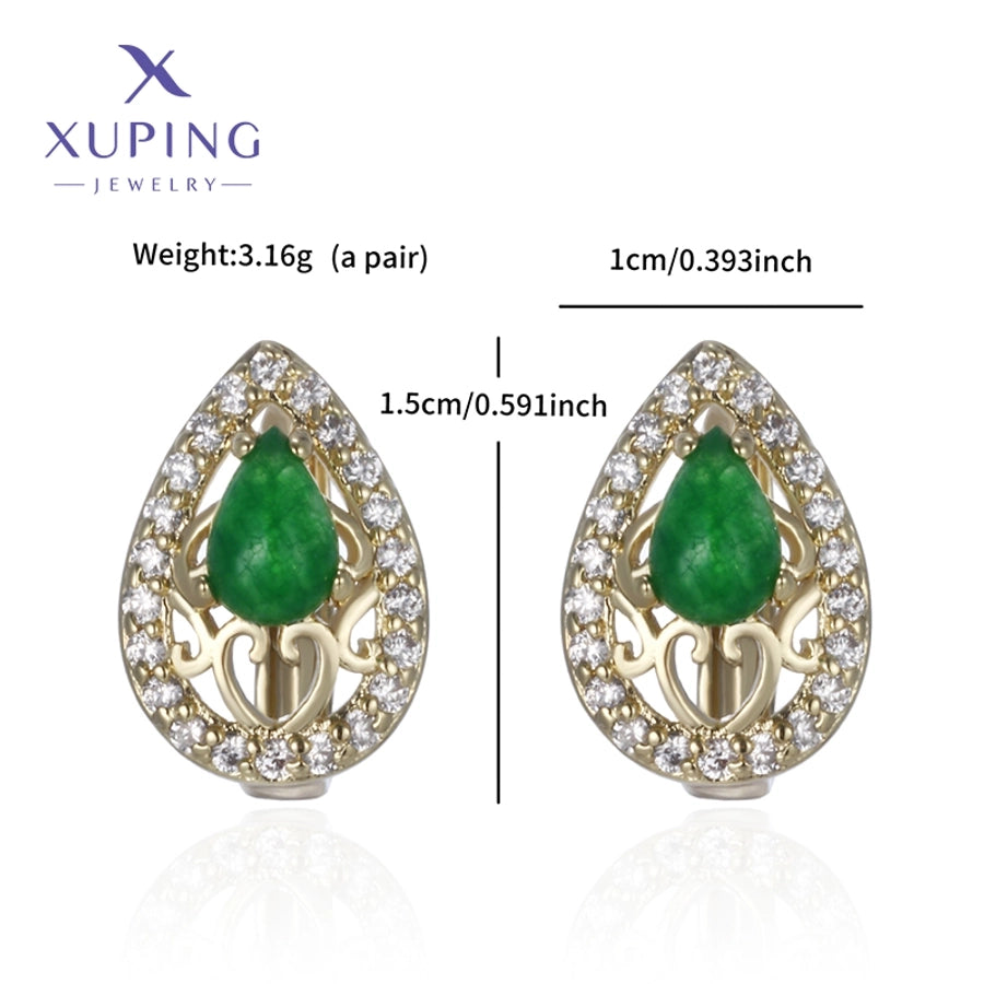 1 Pair Elegant Retro Geometric Plating Copper Artificial Gemstones 18K Gold Plated Earrings