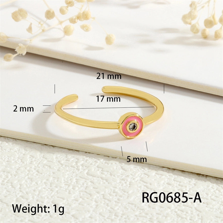 Copper Inlay Geometric Round Zircon Open Rings