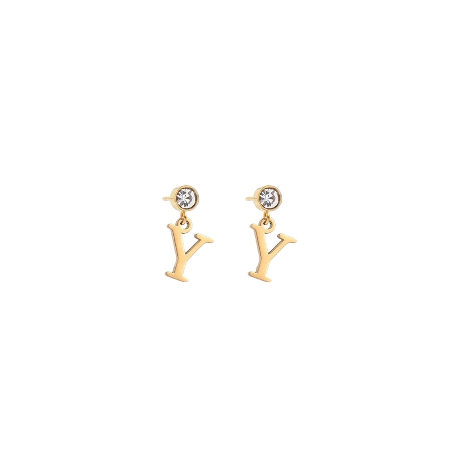 1 Pair Casual Simple Style Classic Style Letter Inlay 201 Stainless Steel 304 Stainless Steel Zircon Drop Earrings