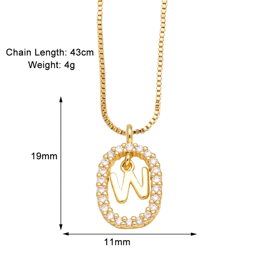 Jewelry Modern Style Simple Style letter 201 Stainless Steel Copper Zircon 18K Gold Plated Inlay Pendant Necklace