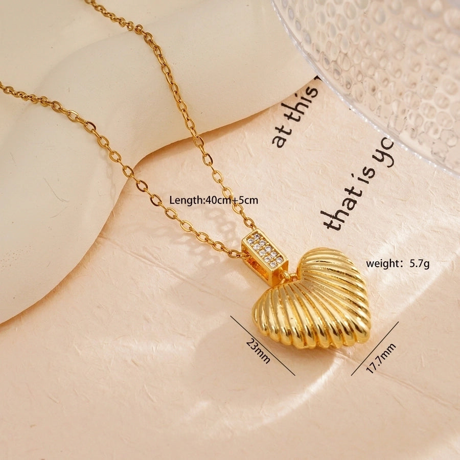 Jewelry Simple Style Heart Shape 304 Stainless Steel Copper Zircon Gold Plated Plating Inlay Pendant Necklace