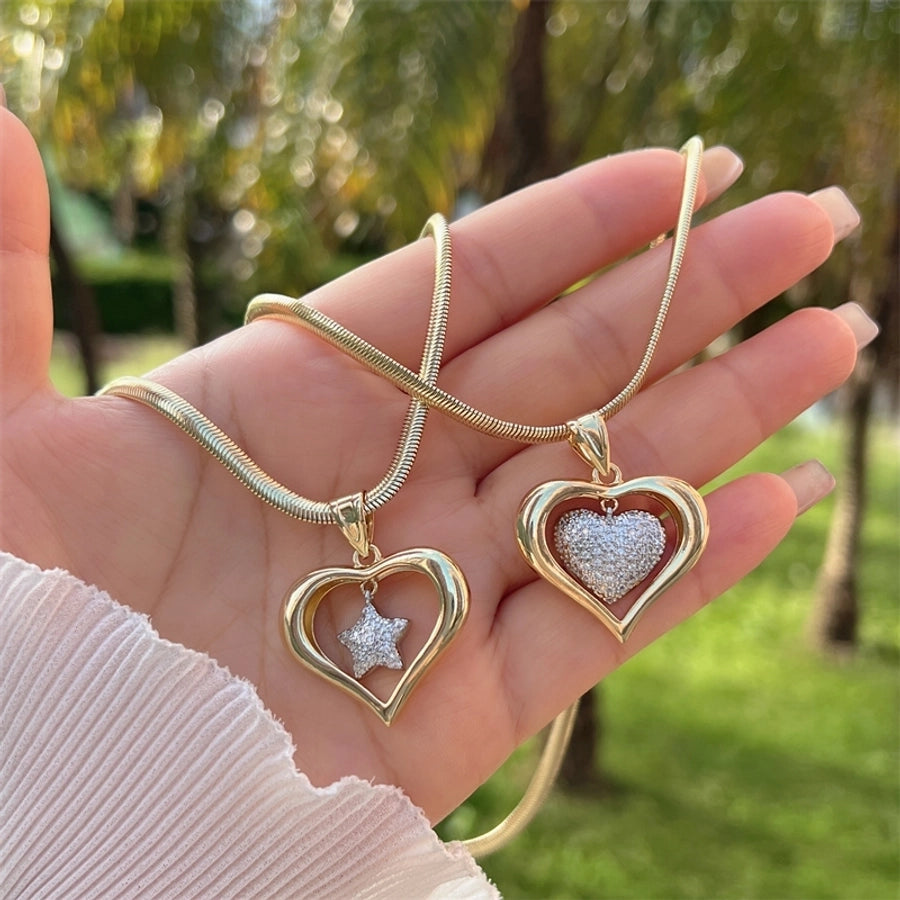 1 Piece Copper Plating 18K Gold Love Heart with Cutout XINGX Small Heart-Shaped Full of Diamond Zircon Snake Chain Suitable for Men Women Daily Wear Suitable for Gifts Cross-Border Original New Arrivals