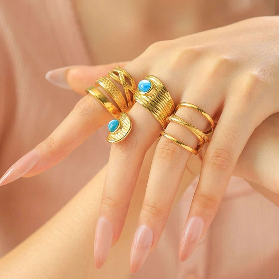 Jewelry Vintage Style Simple Style Commute Geometric 304 Stainless Steel Natural Stone 14K Gold Plated Inlay Rings