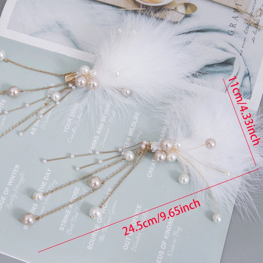 A Pair of New Super Fairy Hairy Hair Clips Feather Hairpin Girl Ancient Style Han Chinese Clothing Clip Hairware Bridal Mori Fairy Side Clip