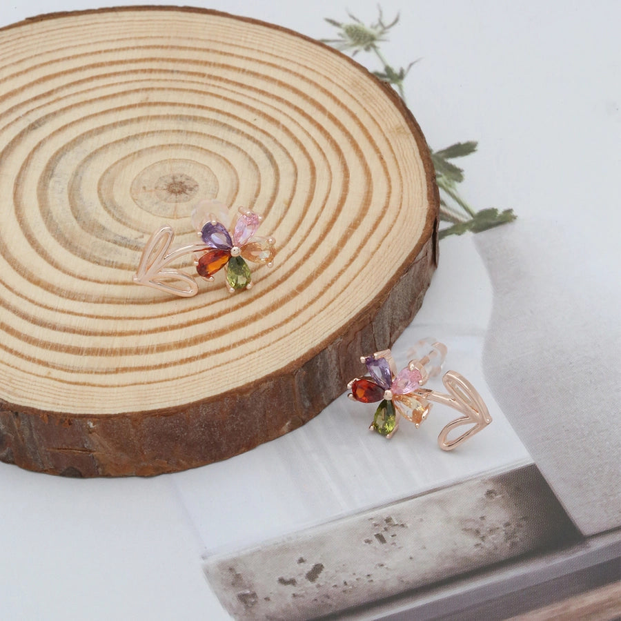 1 Pair Elegant Lady Romantic Flower Plating Inlay Copper Zircon K Gold Plated Ear Studs