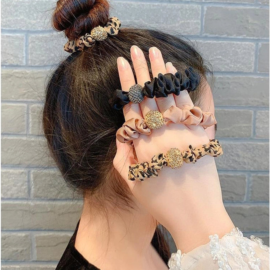 fashion solid color leopard cloth pearl inlay rhinestones hair tie 1 piece