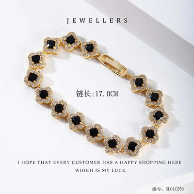 Wholesale Jewelry Elegant Classic Style Leaf Four Leaf Clover Copper Zircon Plating Bracelets Tennis Chain