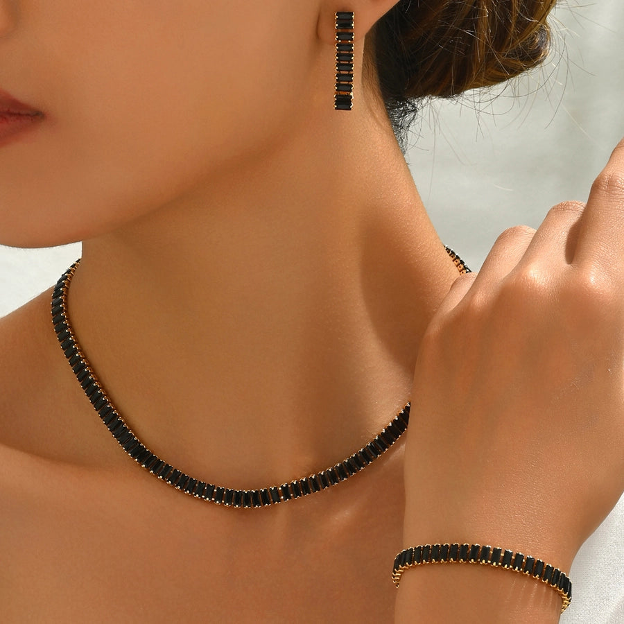 Copper 18K Gold Plated Inlay Geometric Zircon Copper Jewelry Sets