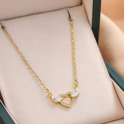 Jewelry IG Style Simple Style Heart Shape 316 Stainless Steel  Copper Zircon 18K Gold Plated Hollow Out Inlay Necklace