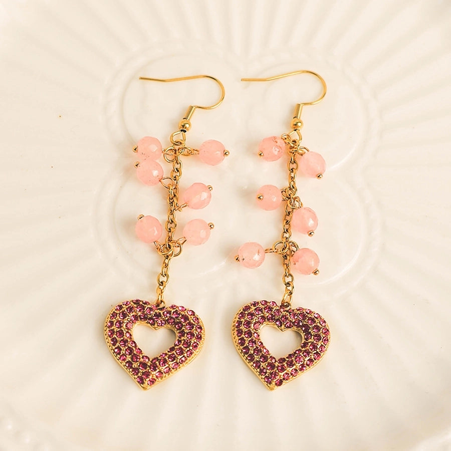 1 Pair Elegant Bohemian Simple Style Heart Shape Tassel Plating 304 Stainless Steel Zircon 14K Gold Plated Drop Earrings