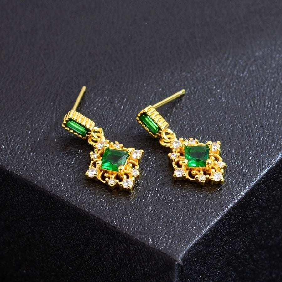 1 Pair Vintage Style Classic Style Geometric Copper Zircon Drop Earrings