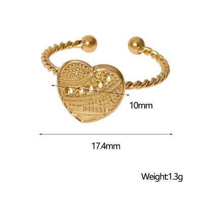 Jewelry Sweet Simple Style IG Style Heart Shape 304 Stainless Steel 18K Gold Plated Stainless Steel Rings