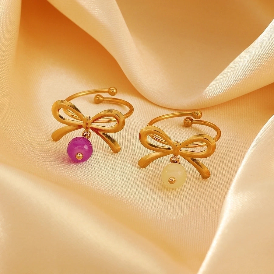 Jewelry Sweet Simple Style Cherry Bow Knot 304 Stainless Steel Rings Earrings