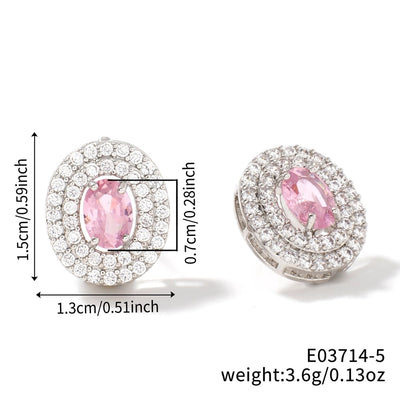 1 Pair Retro Sweet Shiny Oval Inlay Copper Glass Zircon Rhodium Plated Ear Studs